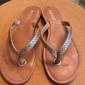 Report Gold Perforated Thong Sandals